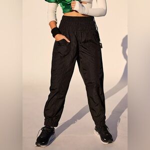 NWT FP Movement by Free People Black Smocked Waist Way Home Jogger Pants